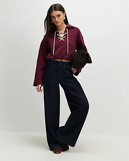 Red Lace Up Sweatshirt
