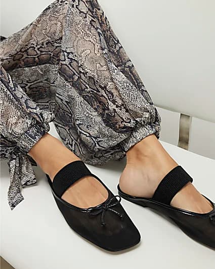 Black Mesh Backless Ballet Pumps