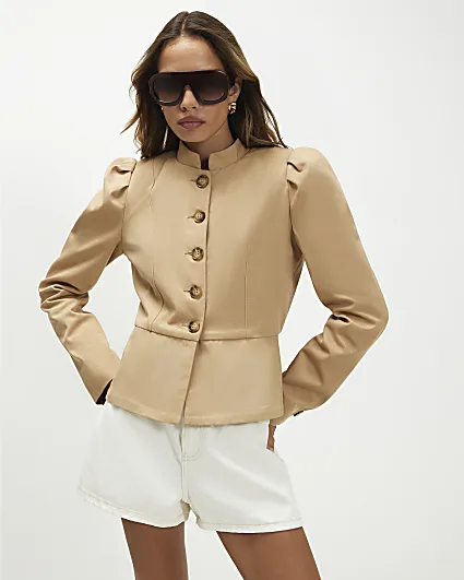 Brown Stand Up Collar Drummer Jacket