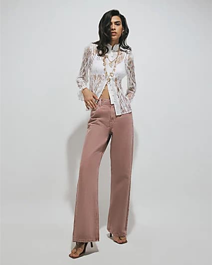 Pink High Waisted Relaxed Straight Leg Jeans
