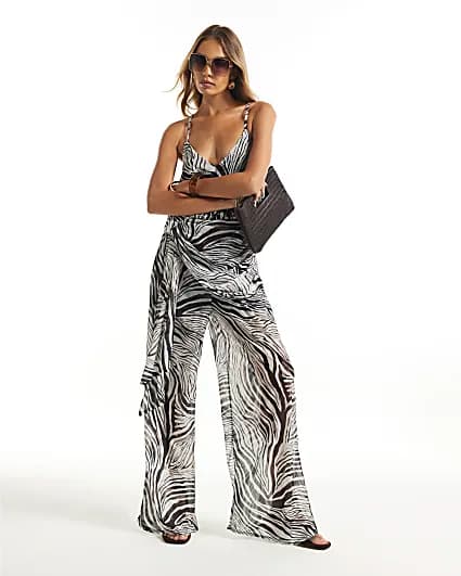 White Zebra Halter Neck Jumpsuit