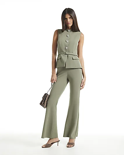 Green Sleeveless Diamante Button Jumpsuit