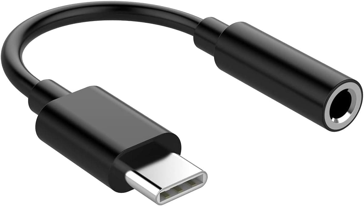 Type-C to 3.5mm AUX Headphone Jack Adapter, Black, Lossless Audio for Hi-Fi Home Audio, Wired Headphones, Aux Speaker, 1x