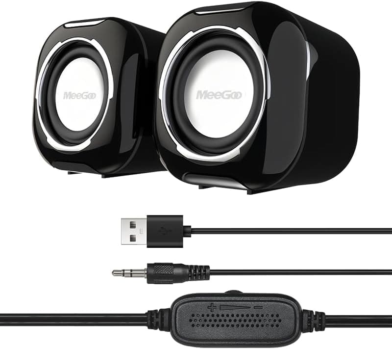 MeeGoo 2.0 Channel Computer Speakers, Wired Desktop Speakers with 3.5mm AUX/USB Powered, 2 * 3W Stereo Sound, Easy-Access Pack of 2