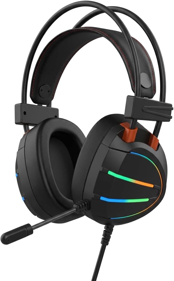 PT 900H Gaming Headset Virtual 7.1 Surround Sound USB Wired Headset with Noise Isolating Microphone Cool RGB Lighting for 
