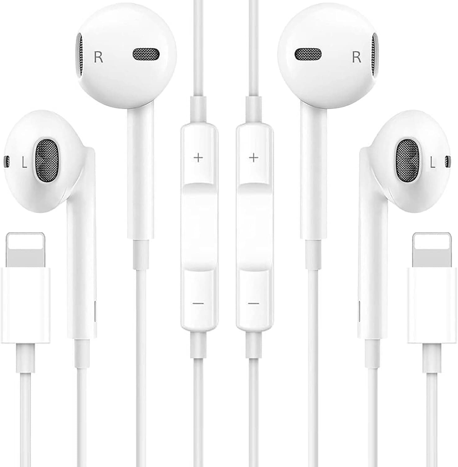 2 Pack Wired Earbuds Headphones for iPhone, Hi-Res Extra Bass Earphones, HiFi-Audio Stereo Noise Isolating with Mic+Volume