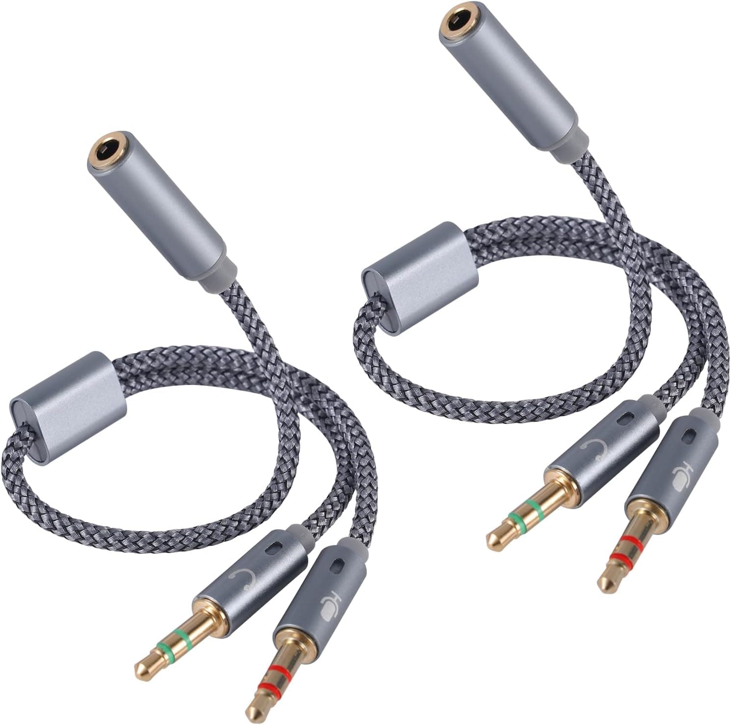 2-in-1 Headphone & Microphone Splitter Cable, 3.5mm/0.14in Female to Dual 3.5mm/0.14in Male Y-Splitter