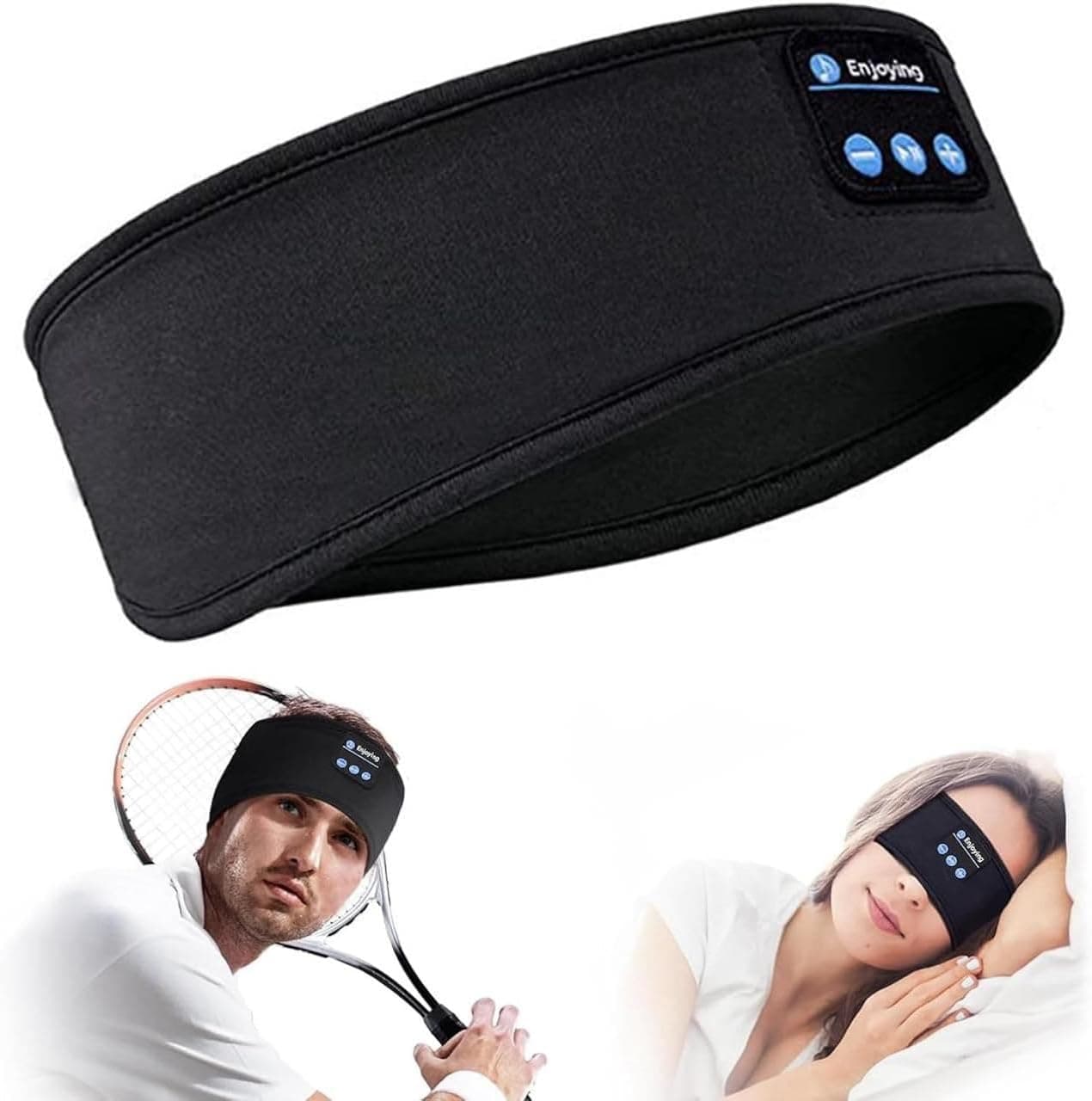 Bluetooth Headband Sleep Headphones, Upgraded Soft Sleeping Wireless Music Sport Headbands, Long Time Play Sleeping Headset for Men/ Women  Black 5pc Set