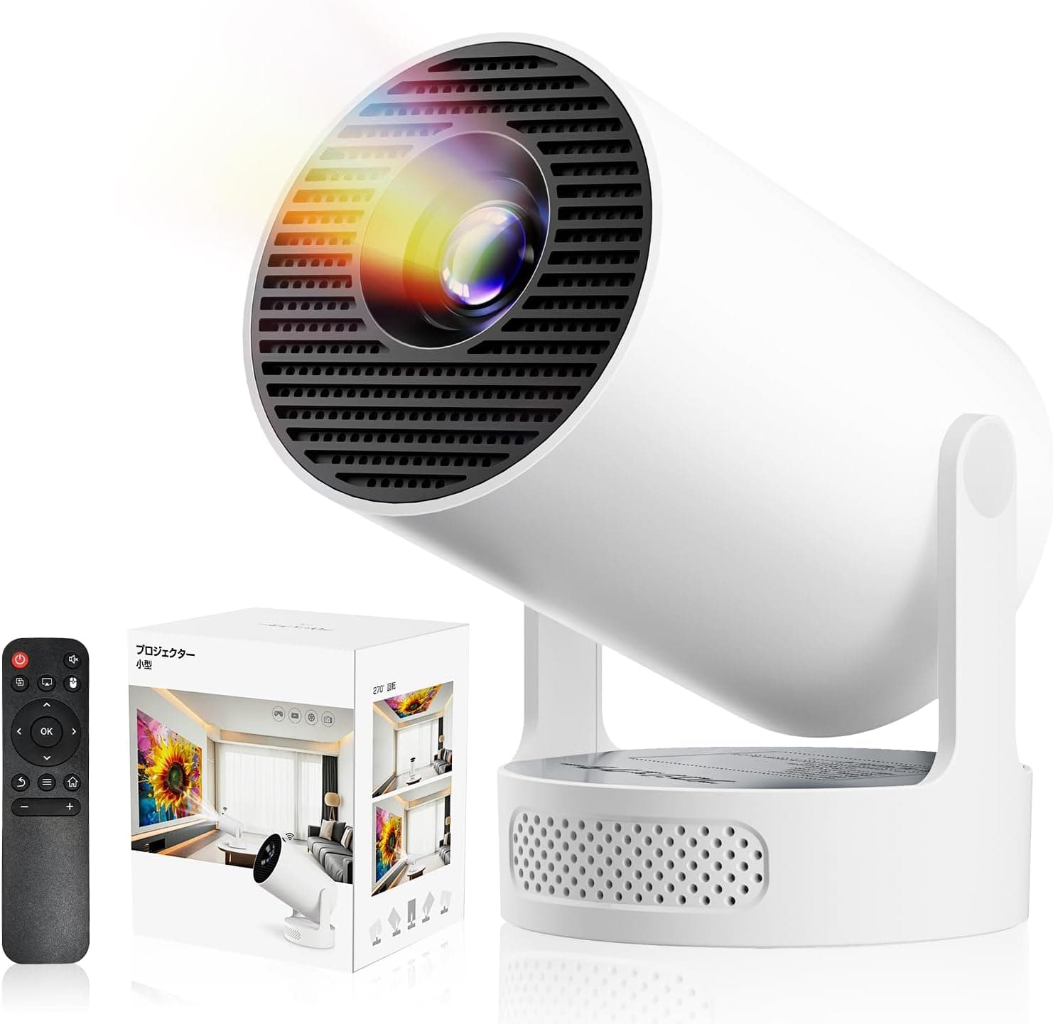 フィルオ 投影機、ホーム用、超コンパクト、2026年アップグレード版 Android TV 14.0、最軽量 388g、ハイファイ外部スピーカー、30,000LM、1080P、4K、270°回転、ショート