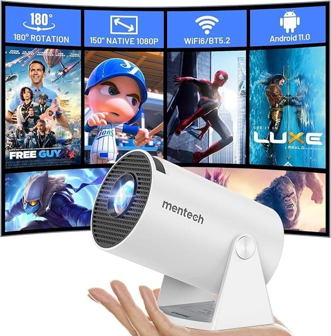 Mini Projector Mentech 150 بوصة WiFi وبلوتوث عرض خاص