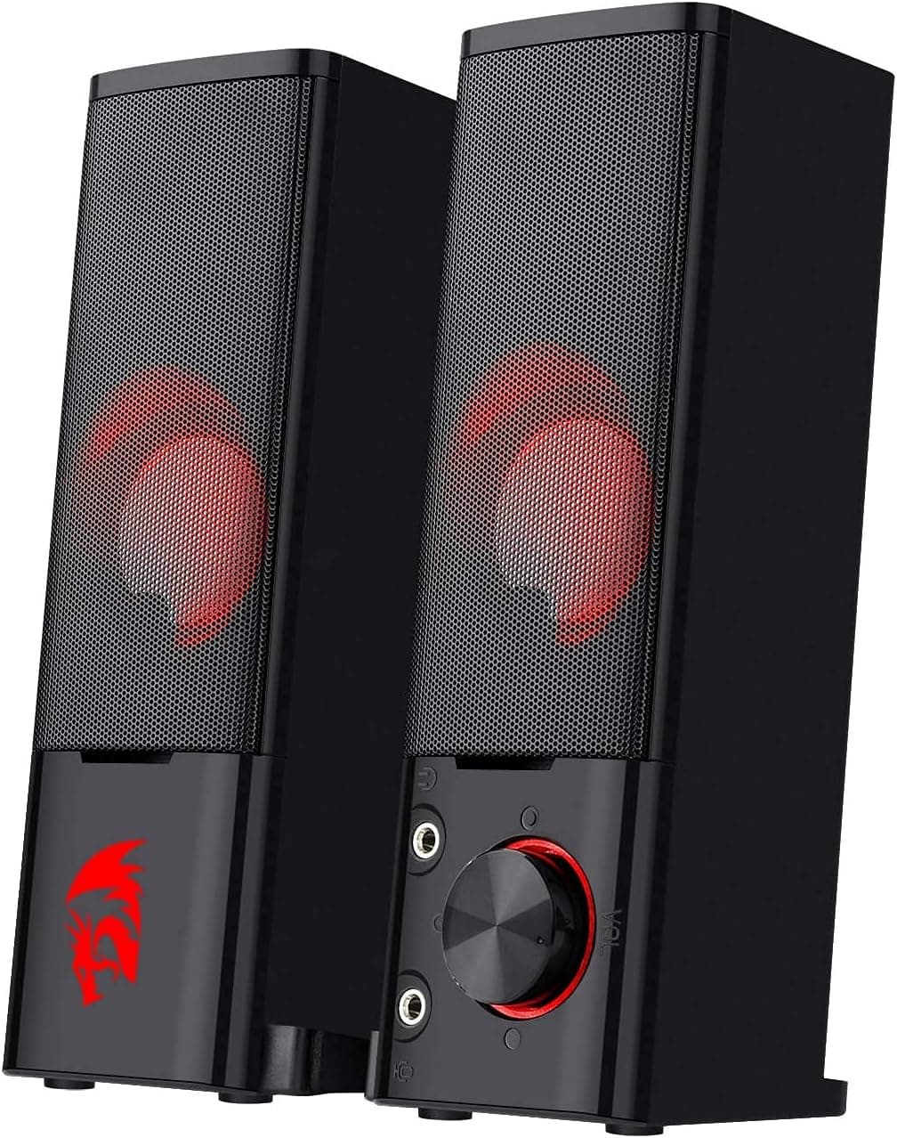 Redragon GS550 Orpheus PC Gaming Speakers 2.0 Channel Stereo Desktop Computer Sound Bar, 5 Pack Compact Maneuverable Size with Headphone Jack, Quality Bass and Decent Red Backlit, USB Port