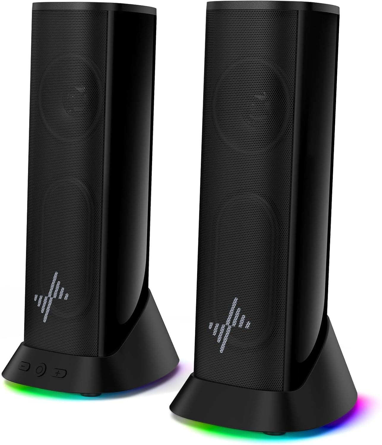 Nylavee Computer Speakers, Hi-Fi Sound Quality PC Speakers with 9 LED Lighting Modes, Bass Boost, USB/USB-C Powered and 3.5mm Audio Wired Desktop Speakers for PC, Laptop, Monitor
