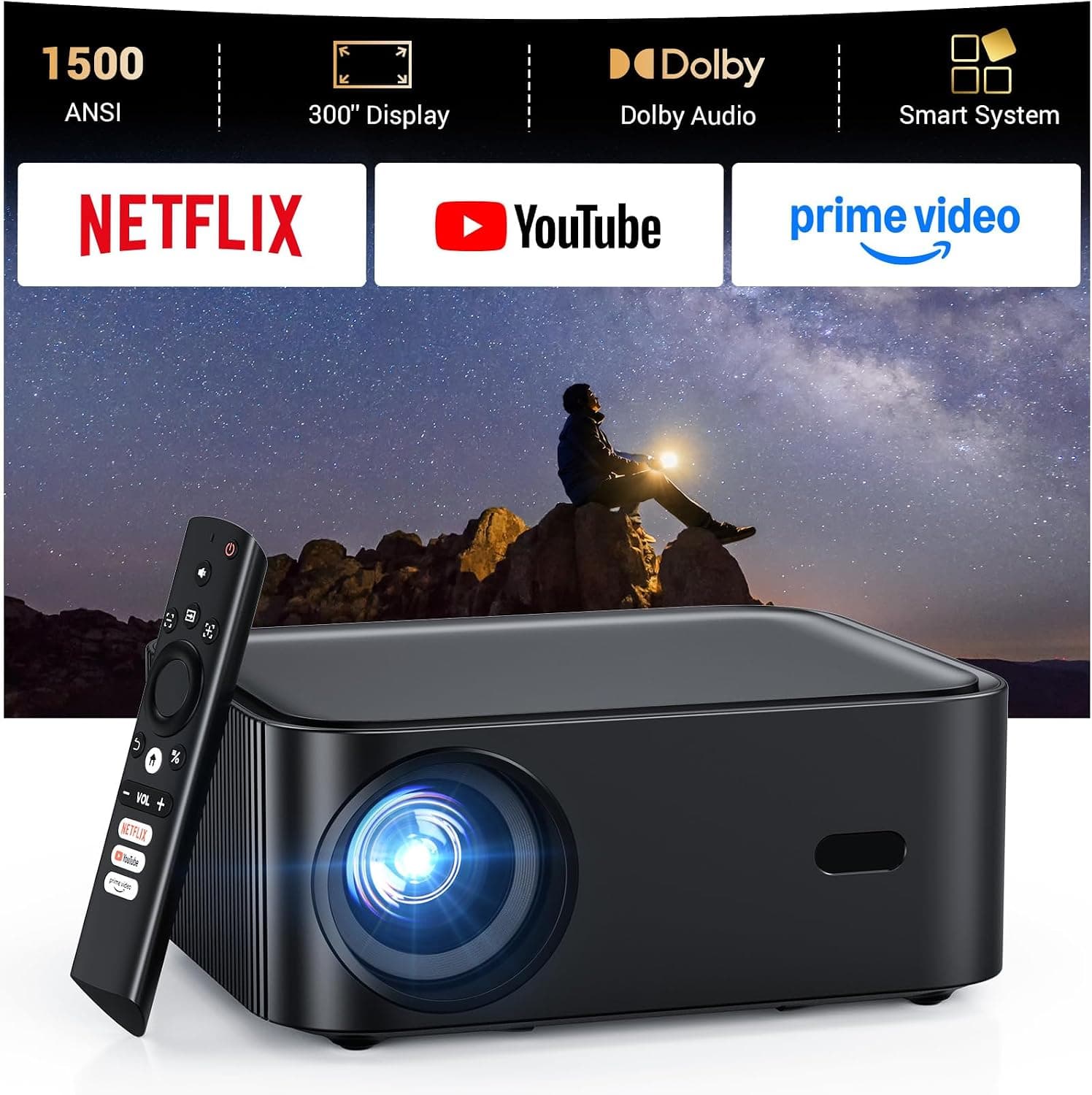 HAPPRUN 4K Smart Projector - Full HD, Wi-Fi, Bluetooth