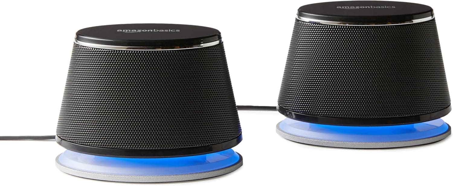 Basics Stereo 2.0 Speakers for PC or Laptop with Volume Control, 3.5mm Aux Input, USB-Powered, 1 Pair, Black
