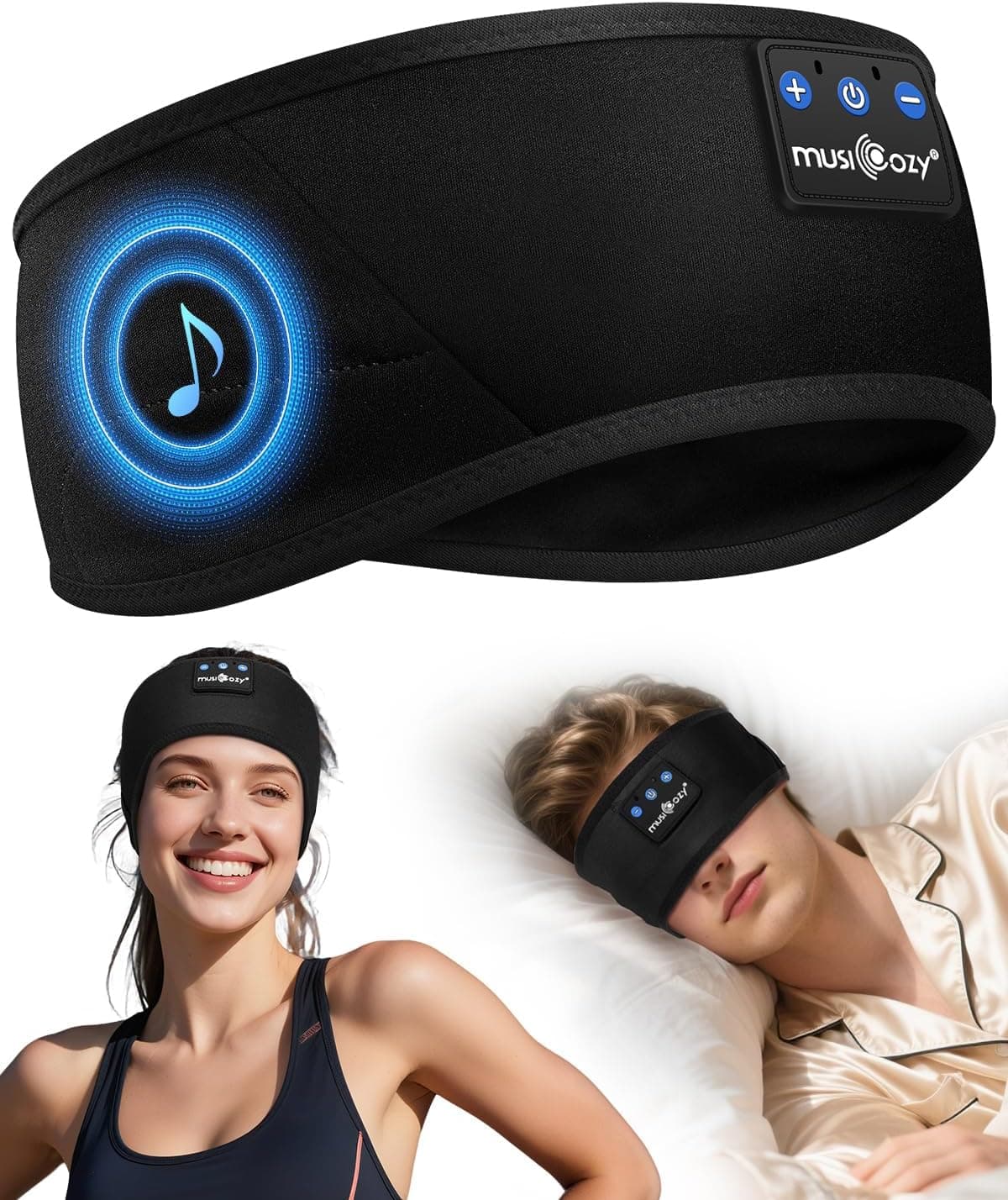 MUSICOZY Sleep Headphones, Comfortable Headband Headphones for Side Sleepers - Bluetooth 5.4 Wireless Headphone with Ultra Thin Speakers for Sleeping,Sport,Travel | Eye Mask Design