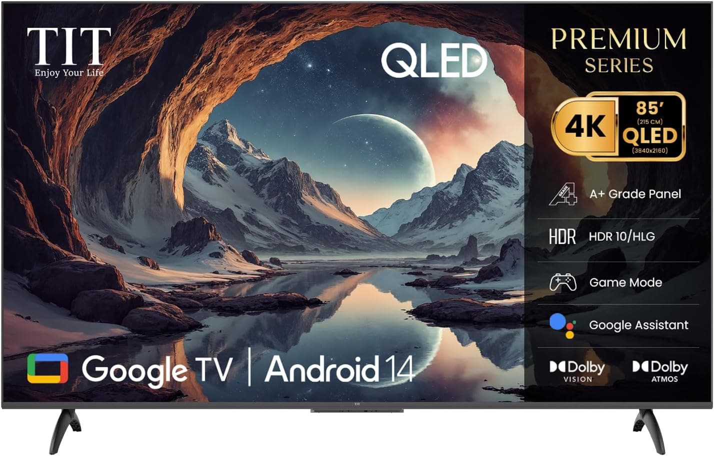 تلفزيون TIT 85 بوصة QLED 4K ذكي | Google TV | HDR10/HLG | معدل تحديث 120Hz | Dolby Audio - أفضل سعر