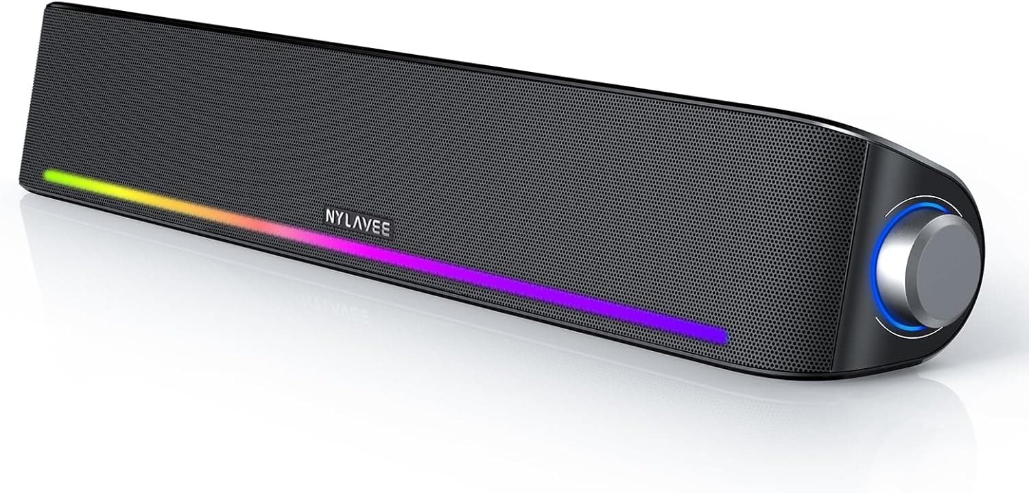 Nylavee Computer Speakers, Hi-Fi Sound Quality PC Speakers with 4 Dynamic Lighting Modes, Bluetooth 5.0 & 3.5mm Wired