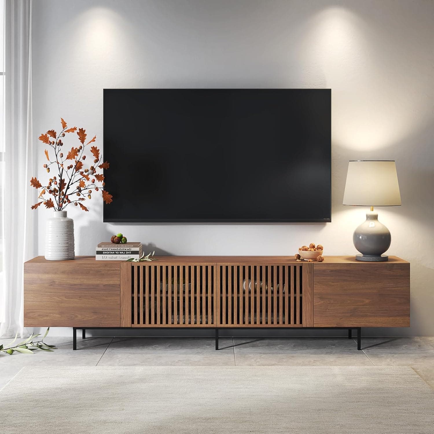XJBTBA TV Meubel met Opbergruimte - Mid Century Media Kast Notenhout, Extra Groot, Geschikt voor TV's... Best Price!