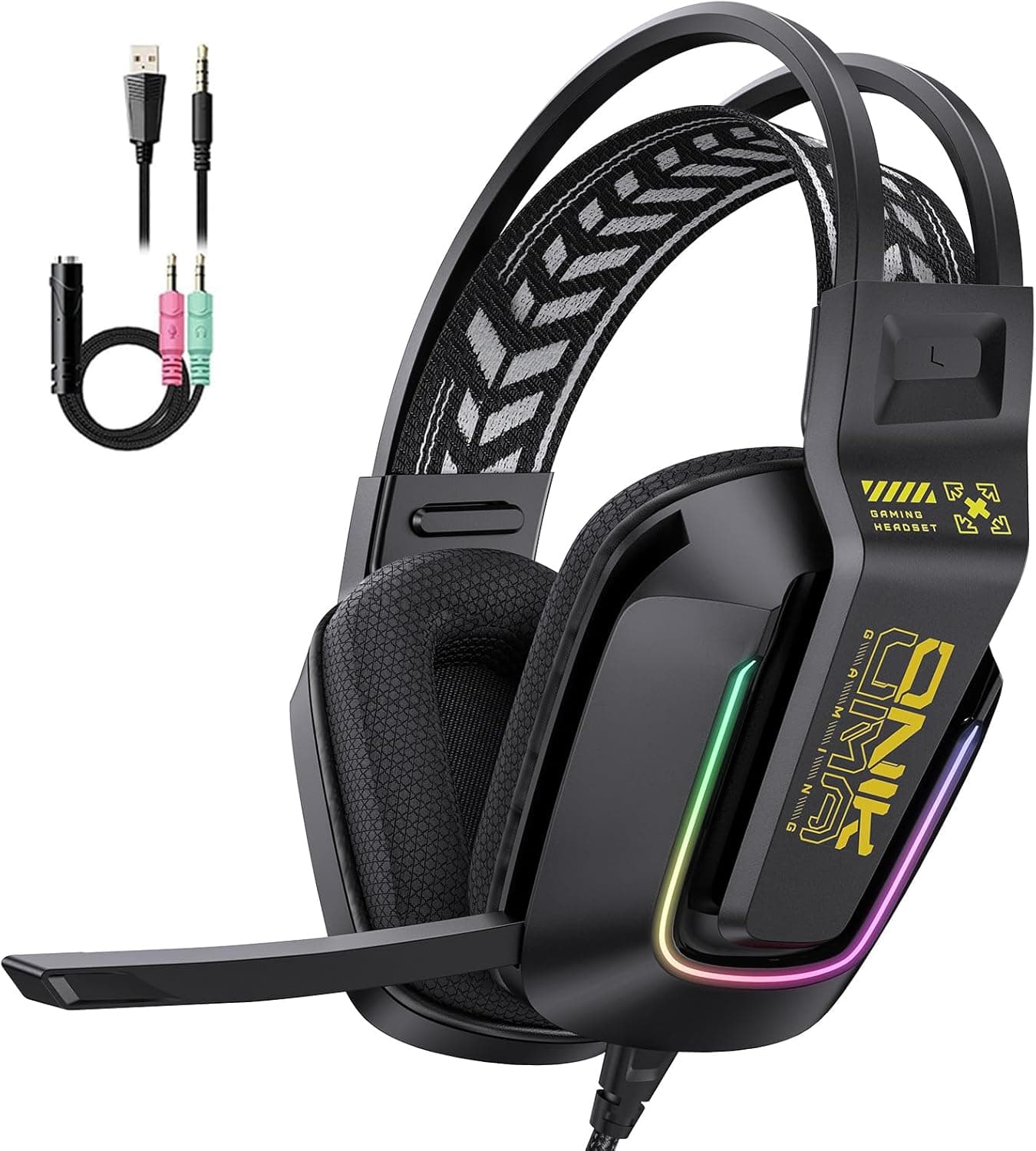 For Onikuma X13 Gaming Headset Serero Sound - Noise Reduction Mic. - Cool RGB Light - 50mm Speaker U