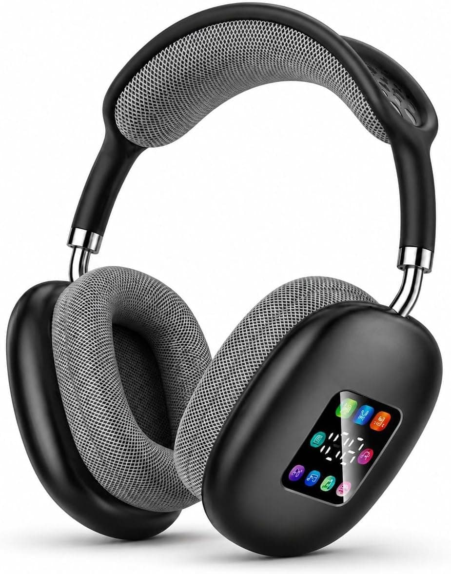 Over-Ear Wireless Headphones with Smart Display, Side Controls, Soft Earpads, Stereo Sound, for Musi