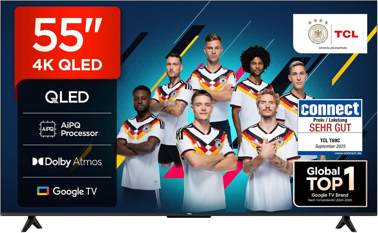 Best Deal - TCL 55T69C 55 Zoll QLED Direct LED TV 4K HDR Smart Google TV (Dolby Vision & Atmos, Game Master)