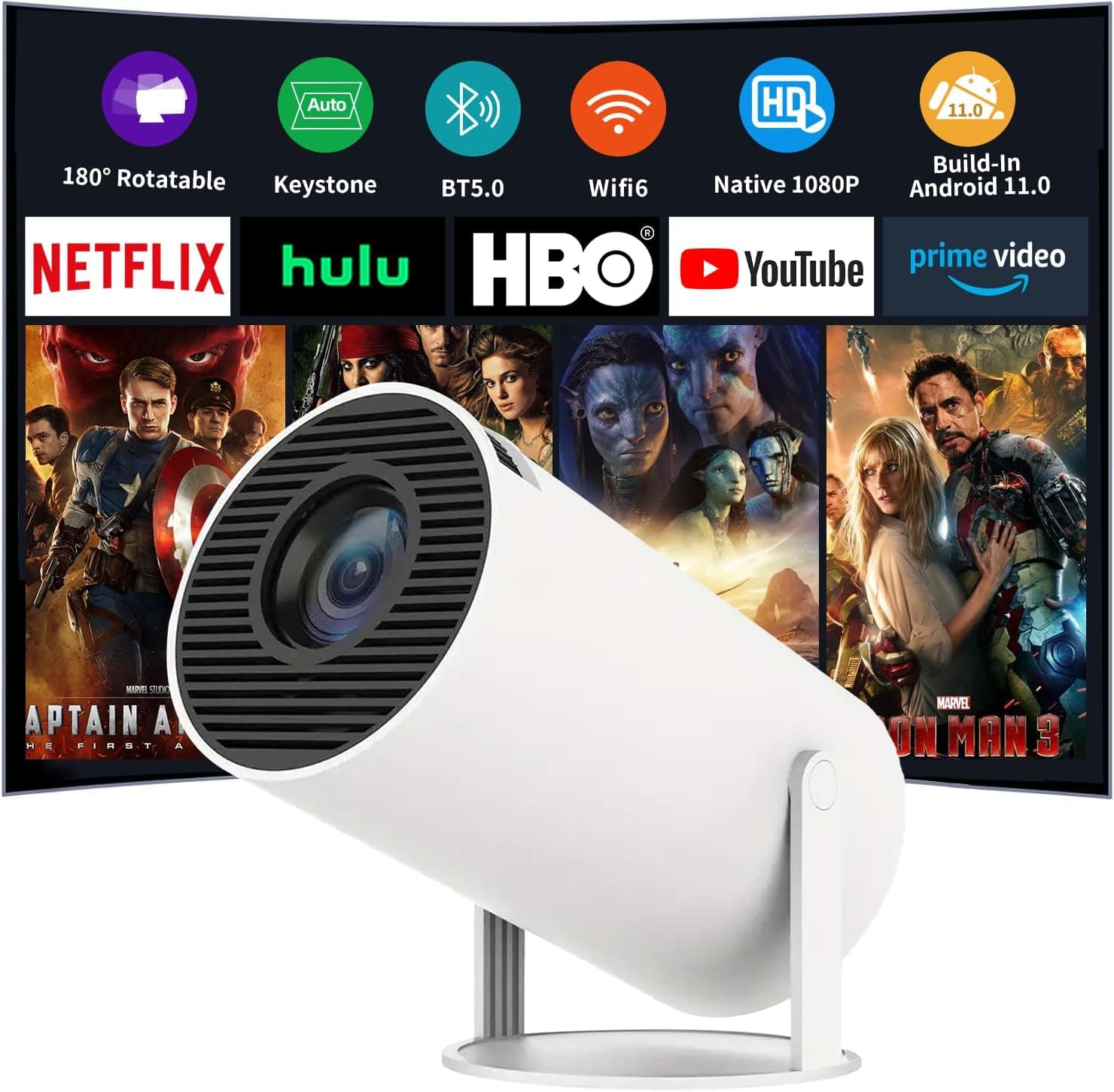 Olymmons Mini Portable Projector - 1080P, WiFi 6, Bluetooth 5.0 - Best Price