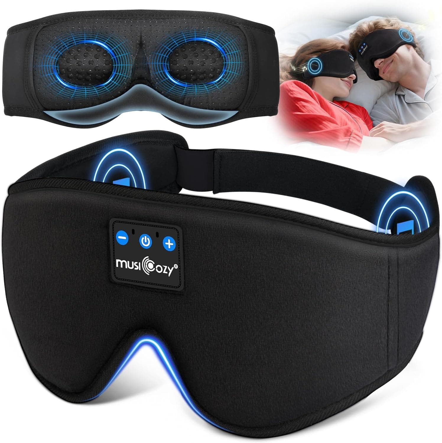 MUSICOZY Sleep Mask Headphones,100% Blackout 3D Eye Mask with Bluetooth Headphones,Comfortable Sleep Headphone with 16Hrs Playtime,No Pressure