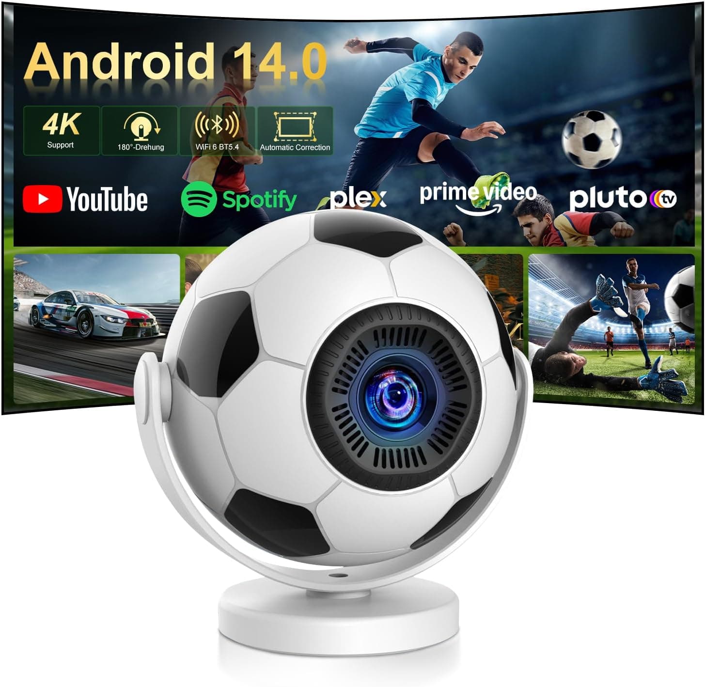  projector كرة قدم ذكي بشبكة 5G WiFi6 وبلوتوث 5.4 أرخص سعر