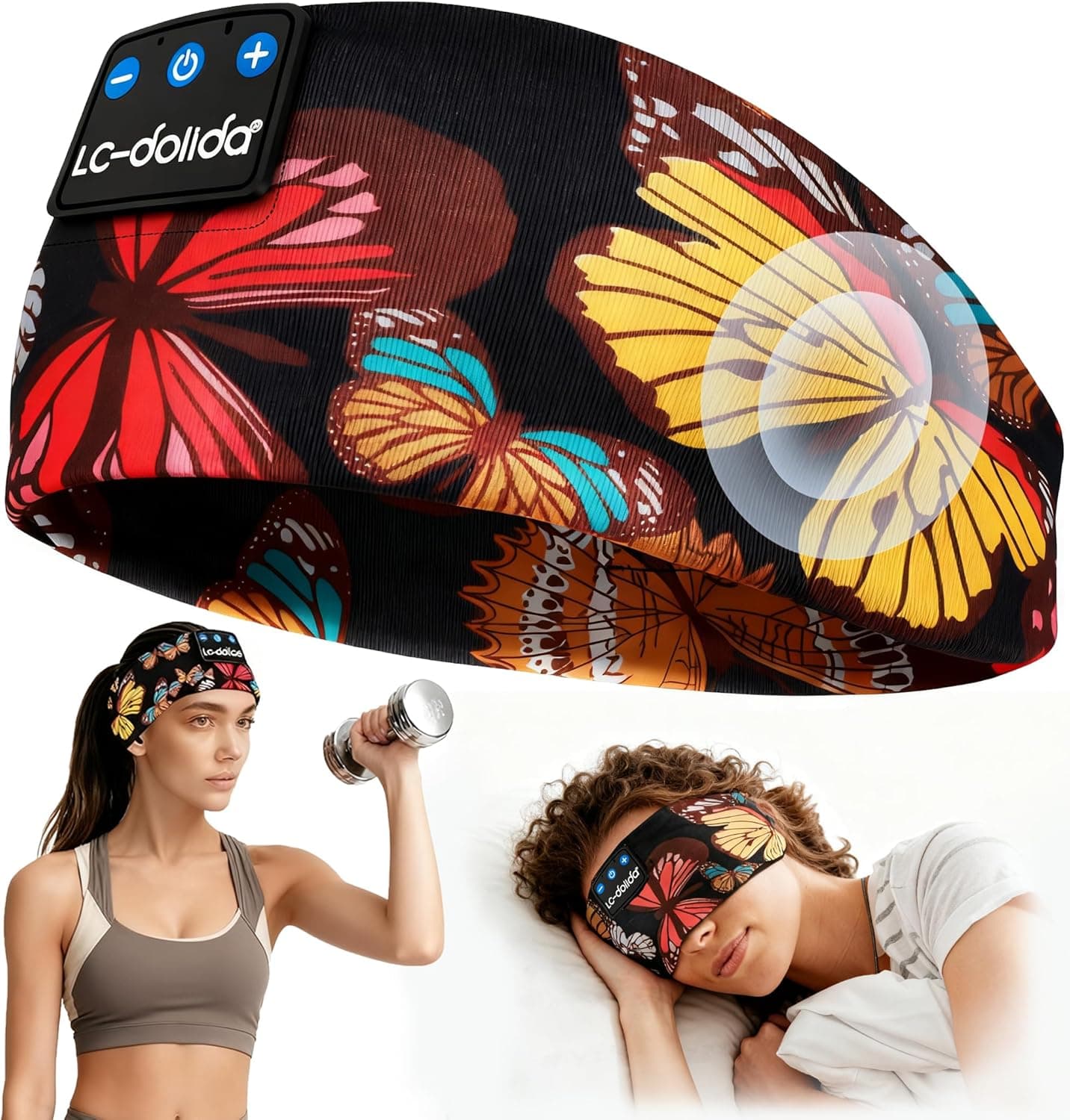 LC-dolida Sleep Headphones Headband Bluetooth 5.4, Sports Headband Earphones Wireless with Speaker Microphone USB C for Women Sleeping Gift Workout Jogging Yoga Insomnia Travel Med