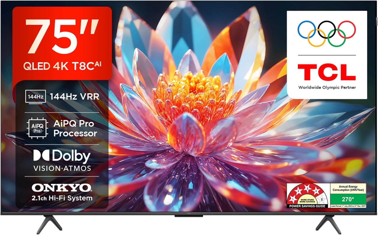 75 അച്ചുതോലി 4K UHD സ്മാർട്ട് QLED Google TV 75T8C, 70% കെട്ടല്‍