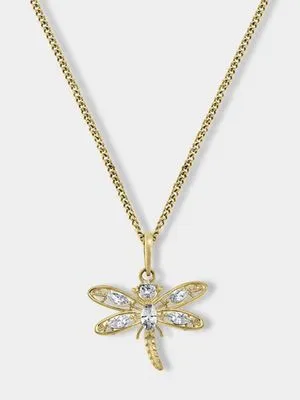 Yellow Gold Cubic Zirconia Dragonfly Pendant on a Chain — Sterns