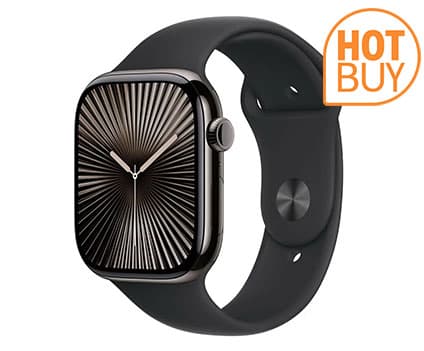 Apple Watch Series 10 GPS + Cellular, 46mm Slate Titanium Case with Black Sports Band M/L • Model: MWYE3QA/A