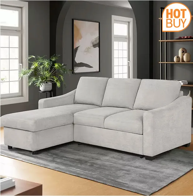 Coddle Aria Beige Fabric Convertible Sofa Bed with Chaise • Includes Assembly • Swatch Available