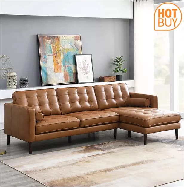 Simon Li Harstine Brown Leather Corner Sofa • Includes Assembly • Swatch Available