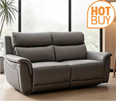Oscar Grey Leather Power Reclining Large 2 Seater Sofa with Power Headrest • Includes Assembly • Swatch Available