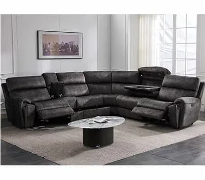 Vegas Grey Fabric Power Reclining Sectional Sofa With Storage Drawer • Includes Assembly • Swatch Available