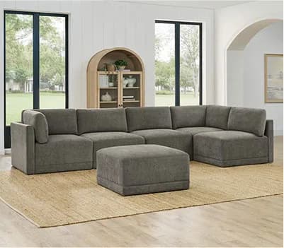 Thomasville Fallon Grey 6 Piece Modular Fabric Sofa • Includes Assembly • Swatch Available