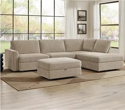 Broyhill Oswin Fabric Corner Sofa with Storage Ottoman • In 2 Configurations • Includes Assembly • Swatch Available