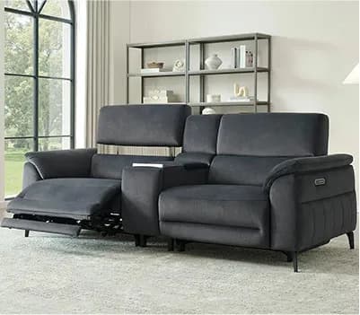 Apex Black Fabric Power Reclining Large 2 Seater Sofa with Power Head Tilt & Smart Screen • Includes Assembly • Swatch Available