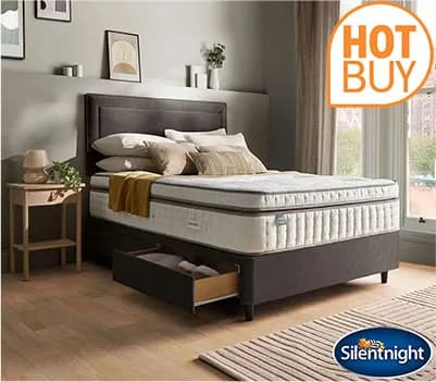 Silentnight Velvet 4 Drawer Divan Base with Malvern Headboard • In 3 Colours • In 3 Sizes • Includes Assembly