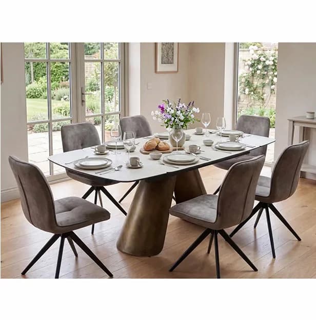 Albania Ceramic Extending Dining Table + 6 Grey Chairs, Seats 6-8 • Includes Assembly