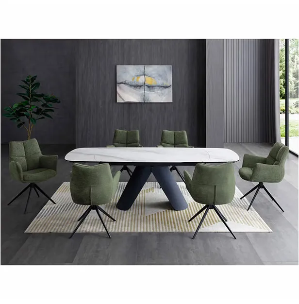 Indus Valley Capri Ceramic Extending Dining Table + 6 Green Chairs, Seats 6-8 • Includes Assembly