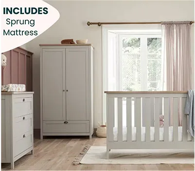 Tutti Bambini Verona 4 Piece Nursery Furniture Set, Grey & Oak