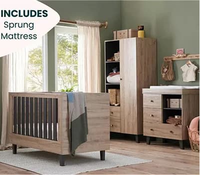 Tutti Bambini Como 4 Piece Nursery Set with Sprung Mattress, Distressed Oak