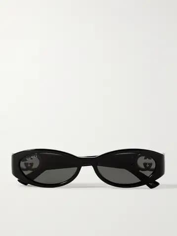 GUCCI EYEWEAR Oval-frame acetate and gold-tone sunglasses