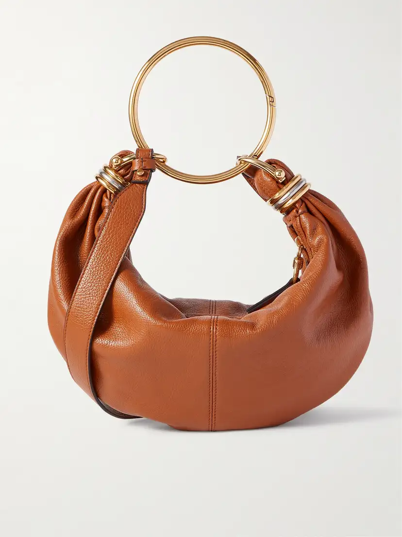 CHLOÉ Bracelet embellished glossed textured-leather shoulder bag