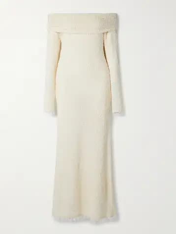 ISABEL MARANT Ormany Frayed Off-the-Shoulder Bouclé Maxi Dress