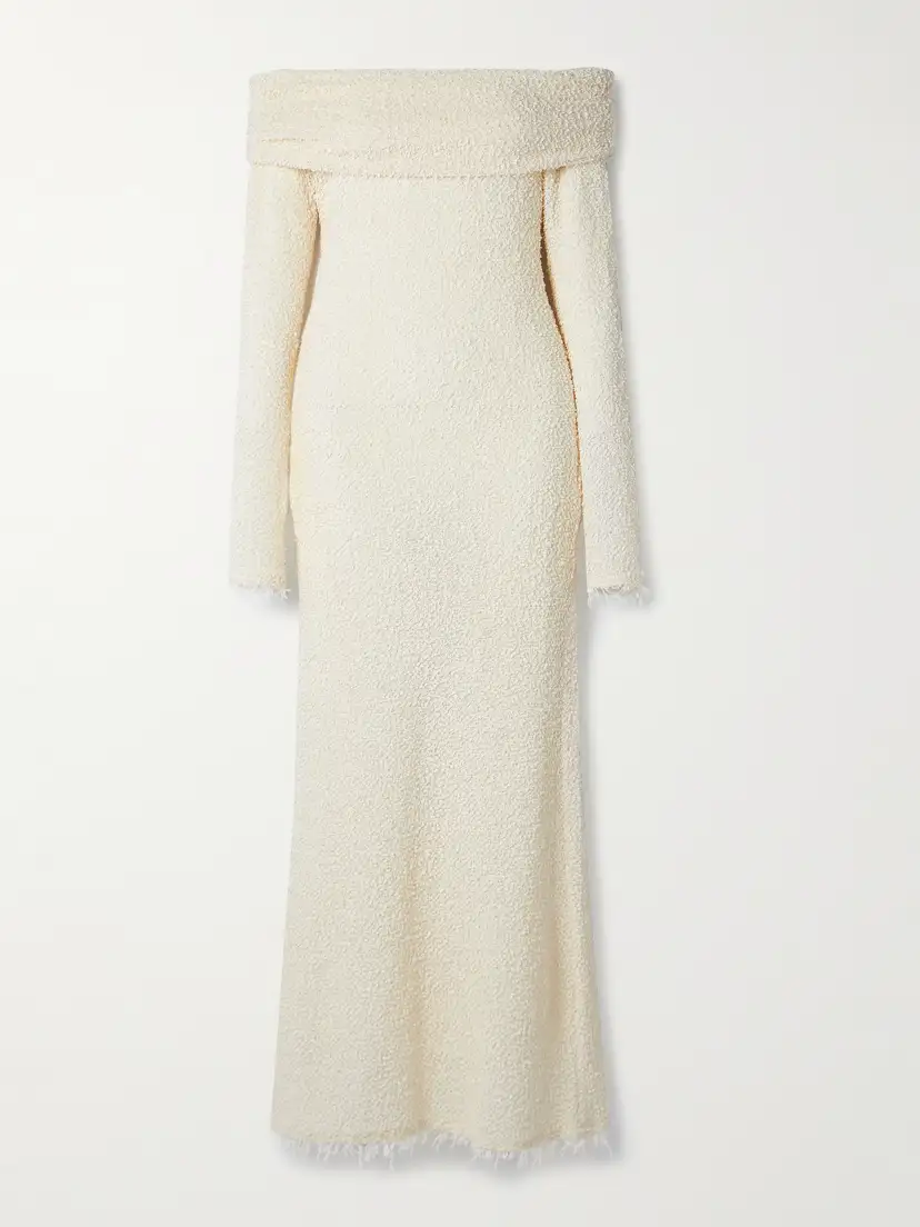 ISABEL MARANT Ormany frayed off-the-shoulder bouclé maxi dress