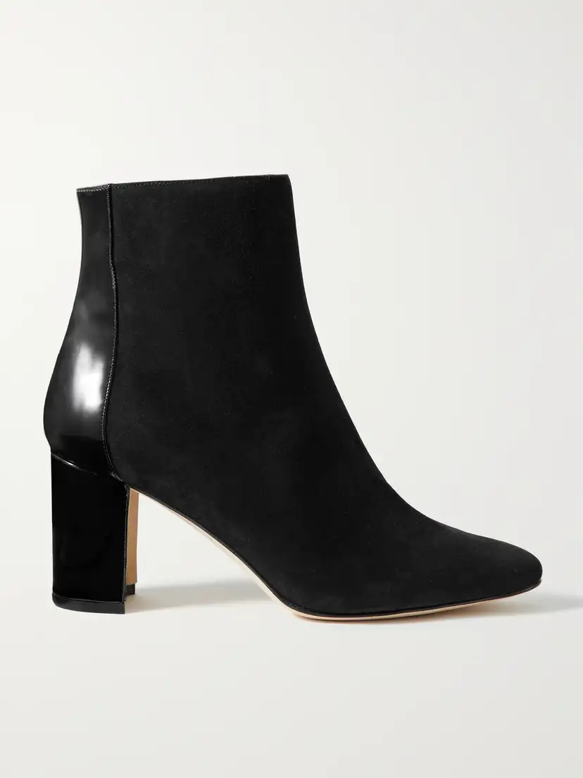 MANOLO BLAHNIK Rosie 70 patent-leather and suede ankle boots