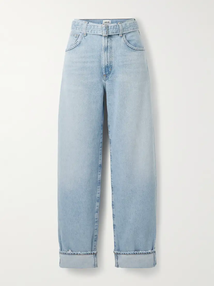 AGOLDE — Cuffed Taper belted frayed mid-rise jeans